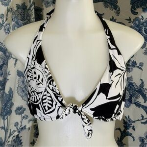 Black & White Floral Halter Bikini Top
